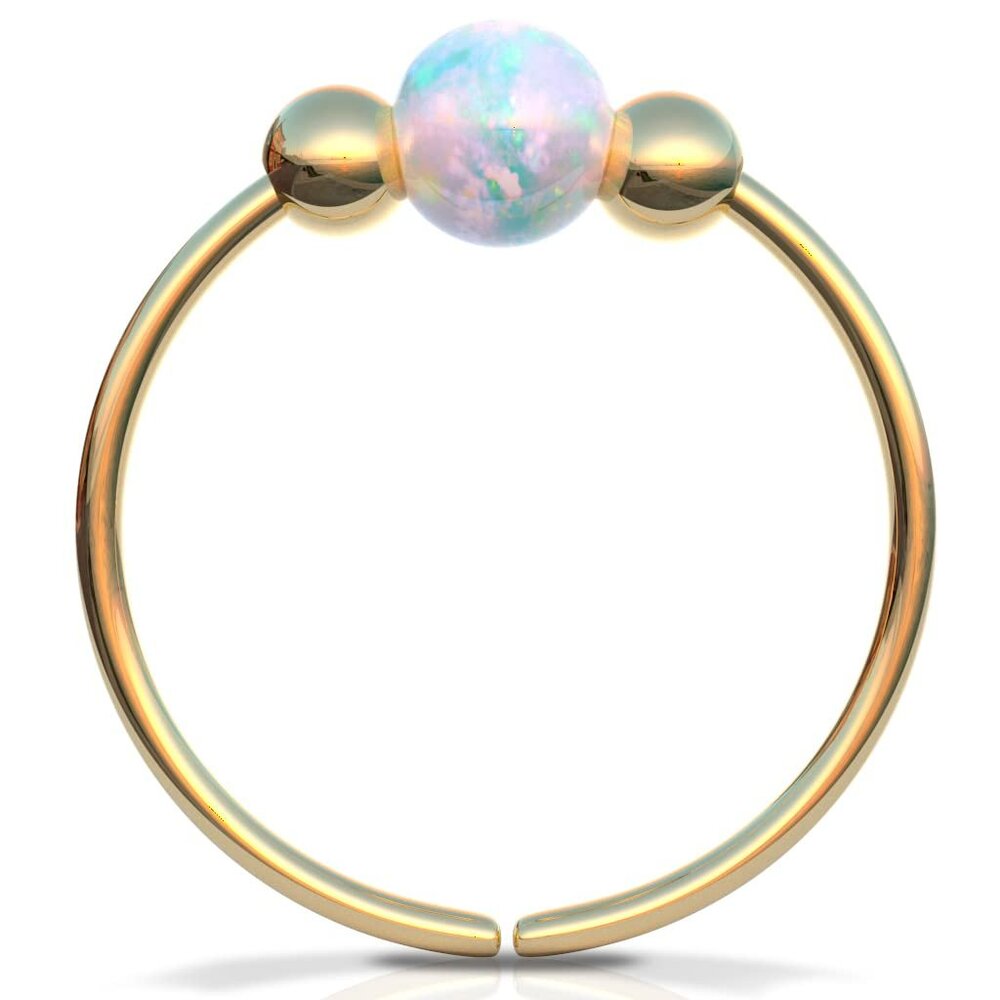 Gold Opal Nose Hoop  Tiny 20 Gauge White Opal Nose Ring  14k Gold Filled Nose